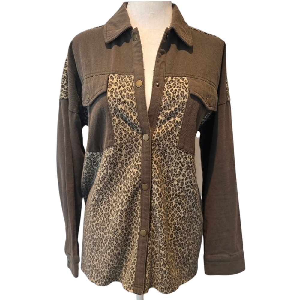 Mystree Leopard Animal Print Oversized Shirt Size Small